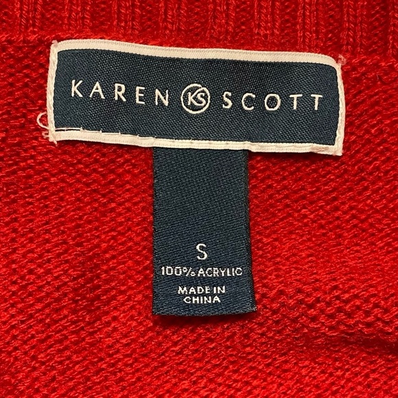 Karen Scott Red Knit Sweater Snowman Snowflake Embellishment Small S - Picture 3 of 13